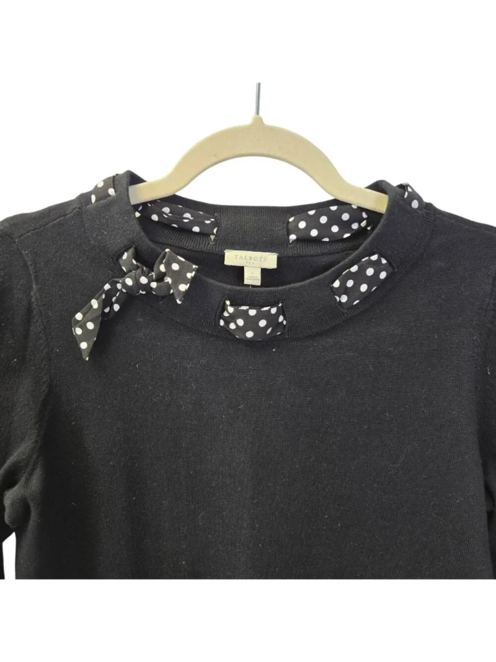 NWT Talbots Outlet Polka Dot Ribbon Detail 3/4 Sleeve Sweater Size Small